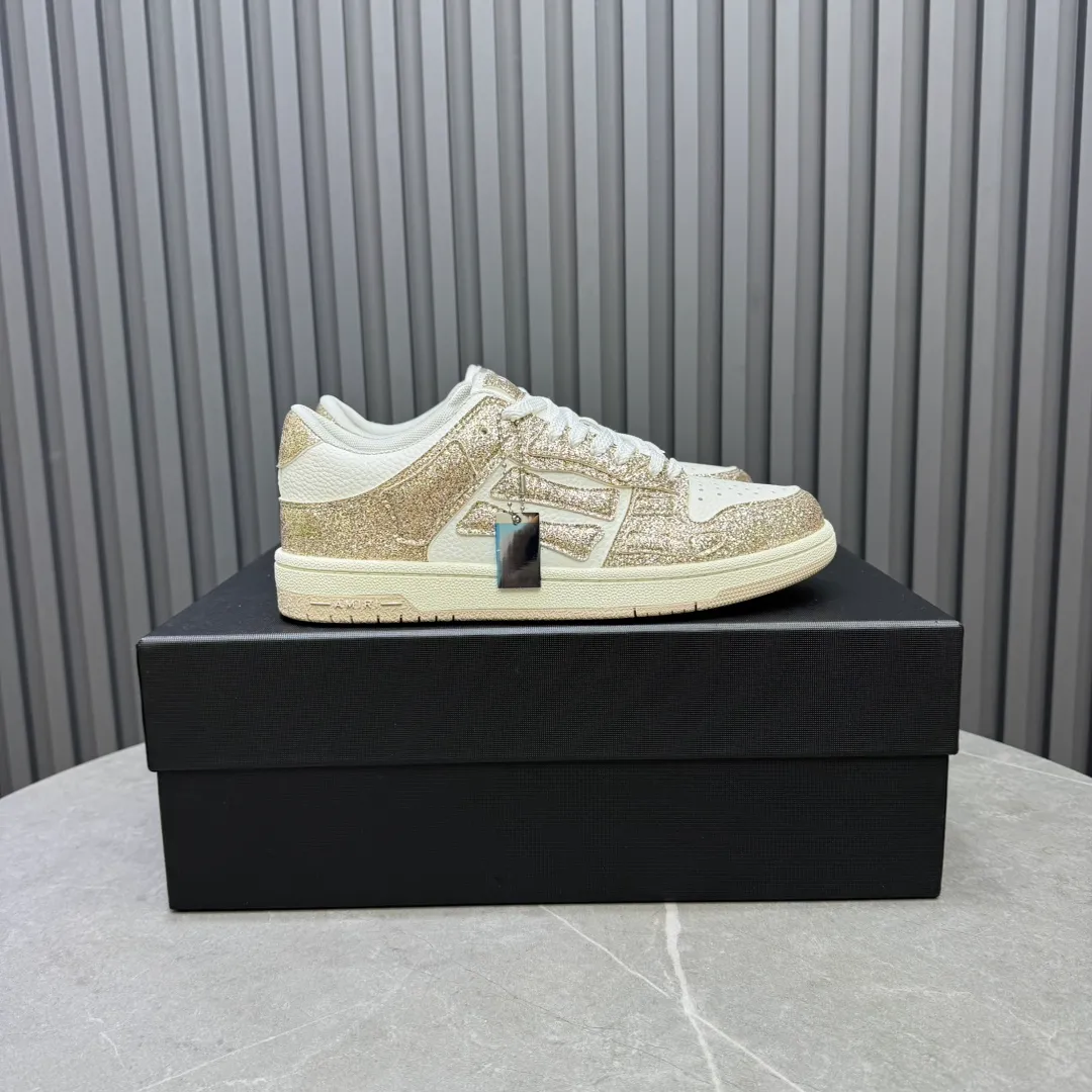 Men's men's shoes 💰600 AMIRI high street sneakers with bone sports shoes, toe layer cowhide upper, upper side bones, hand-stitched, good three-dimensional effect, customized metal LOGO, size 38-45 46